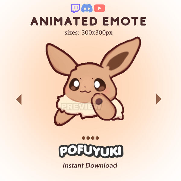 animated eevee emote bongo for twitch streamers, discord servers, kick streamers, youtube streaming and tiktok, cute & kawaii chat emotes transparent GIFs of high quality and digital download, happy eevee emote, eevee dance emote, no AI emote art, pokemon